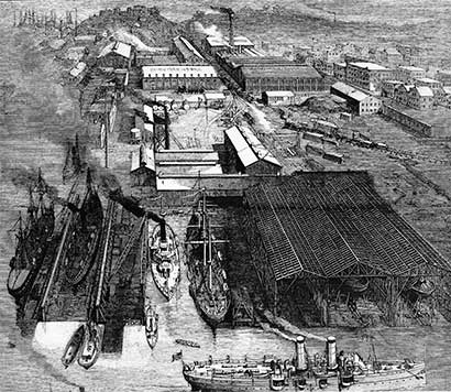 Gravure du chantier d'Union Iron Works de S.Francisco